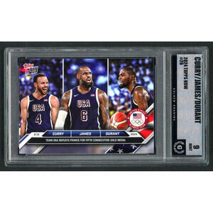 2024 Topps Now Olympic #26 Curry /James/ Durant Gold Medal Graded Mint 9
